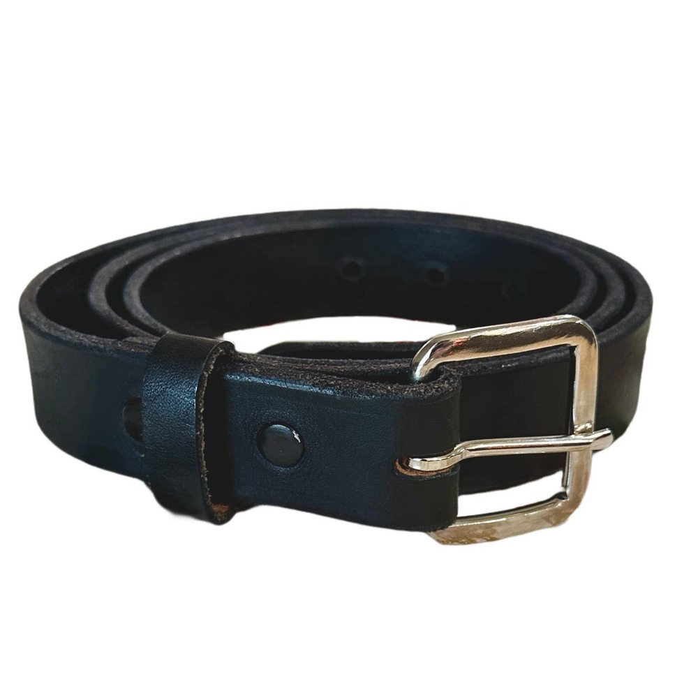42” Black Amish Made Leather Belt Silver Buckle